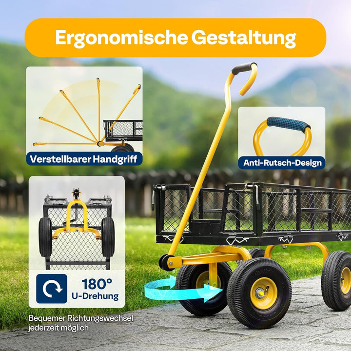 VIVOHOME Gartenwagen Bollerwagen mit Abnehmbaren Seiten Belastbar bis 400kg | Belastbarer Transportw