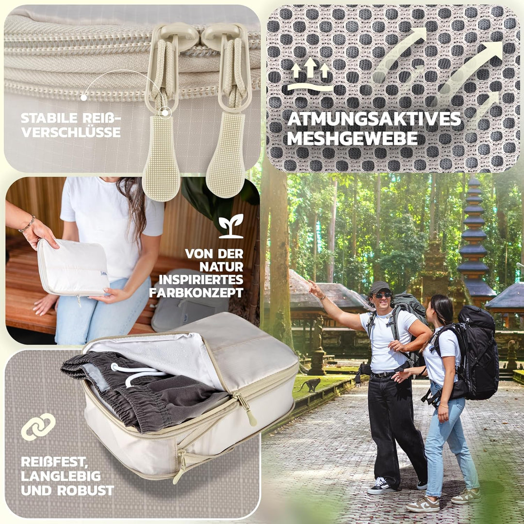 BACK&amp;PACKER® Packing Cubes mit Kompression 4-teilig - Packtaschen Set aus recyceltem Material - Leic
