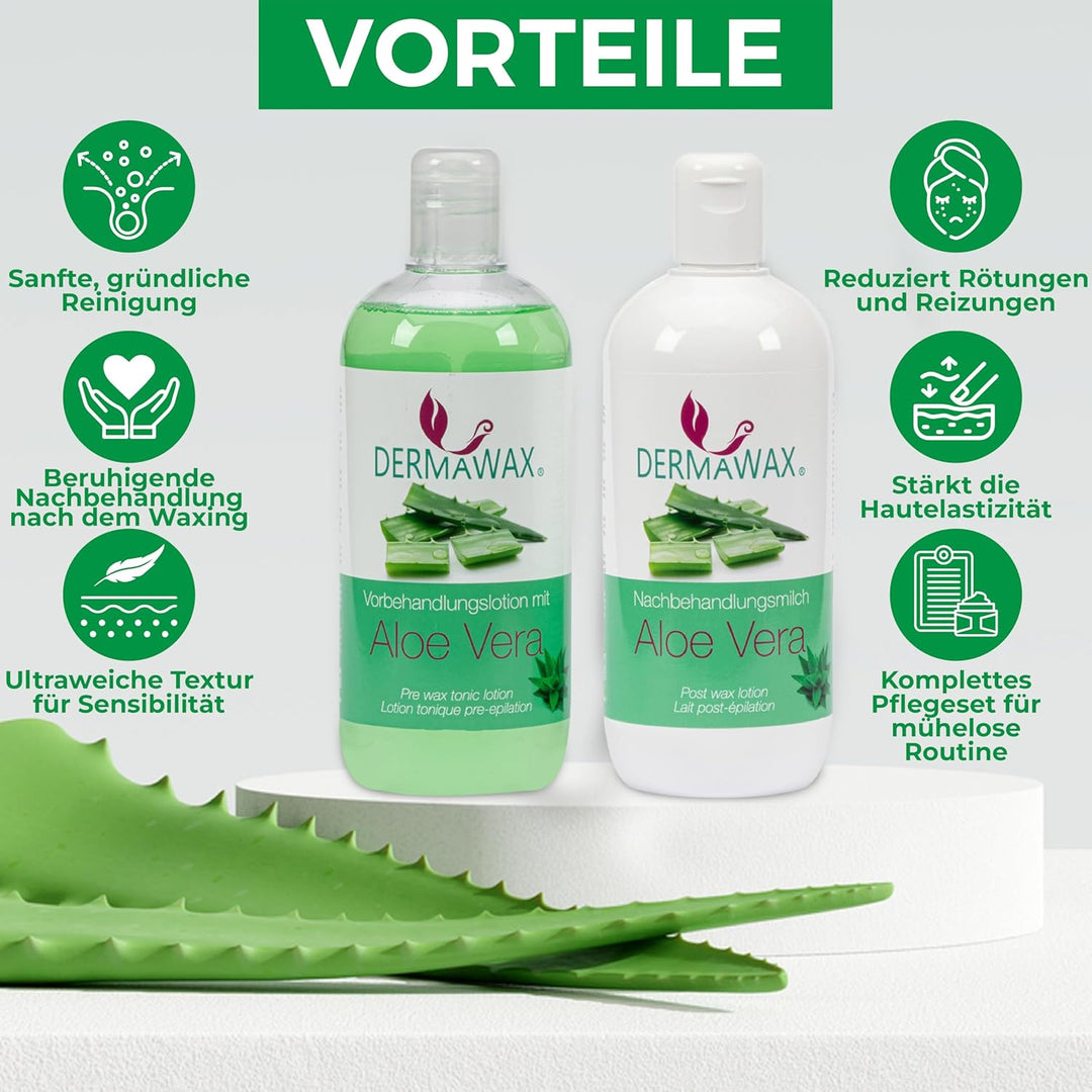 Dermawax Vor- & Nachbehandlung Set- Aloe Vera Haut Cleanser und Nachbehandlung Entfernt Wachsreste m