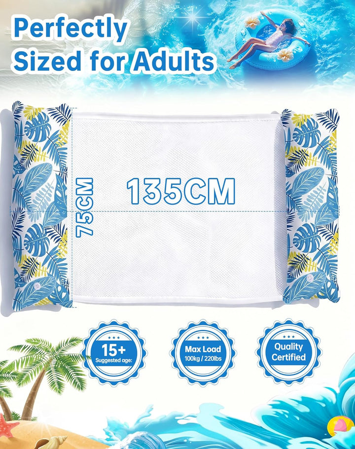2 Stück Luftmatratze Pool XL - 4 in 1 Wasserhängematte mit Kopfstütze - Aufblasbare Luftmatratze Was