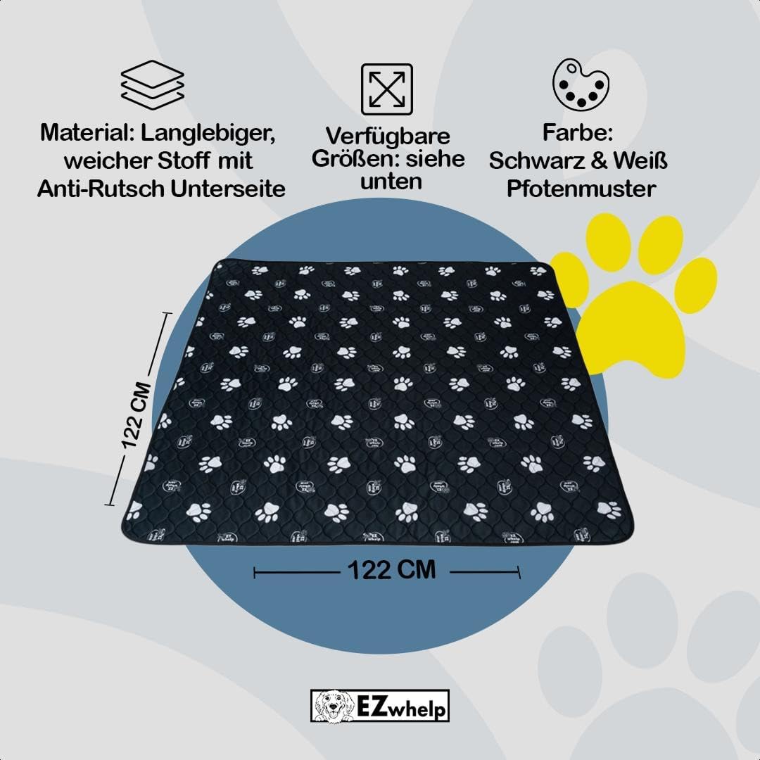 EZwhelp 4-lagige PIPI Matten für Hunde | Waschbar und Wasserfest | rutschfeste Inkontinenzunterlage