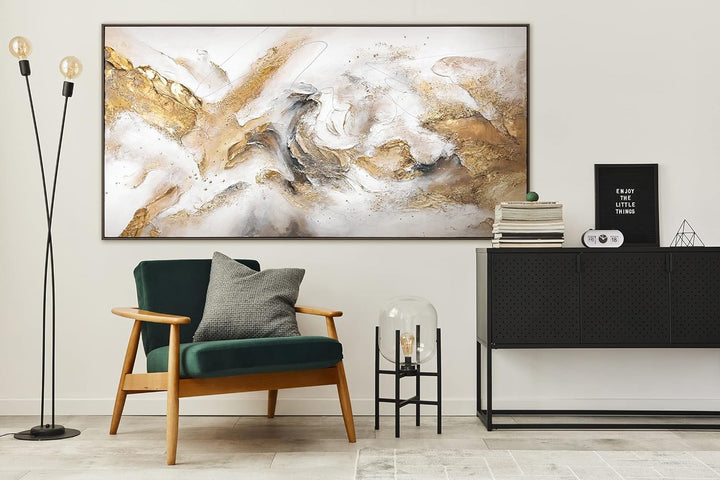 YS-Art XXL Design Abstrakt Acryl Gemälde auf Leinwand mit Rahmen Konsonanz handgemalte Wandbilder Wo