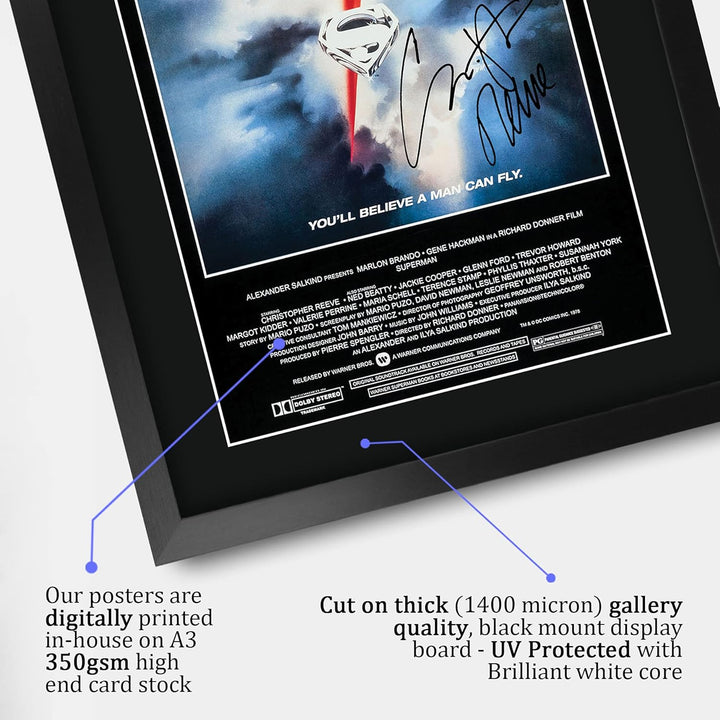 HWC Trading Superman A3 Gerahmte Signiert Gedruckt Autogramme Bild Druck-Fotoanzeige Geschenk Für Ch