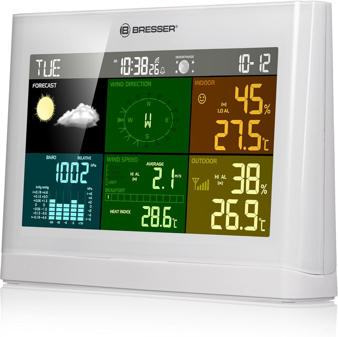 Bresser Wetterstation Funk mit Aussensensor Wetter Center mit 5-in-1 Aussensensor (Temperatur, Luftd
