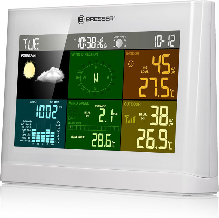 Bresser Wetterstation Funk mit Aussensensor Wetter Center mit 5-in-1 Aussensensor (Temperatur, Luftd