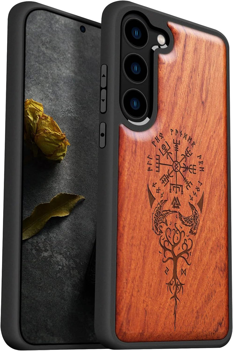 Carveit Handyhülle für Galaxy S23 Plus Case [Holz und TPU Silikon Hybrid hülle] Stossfeste Stossstan