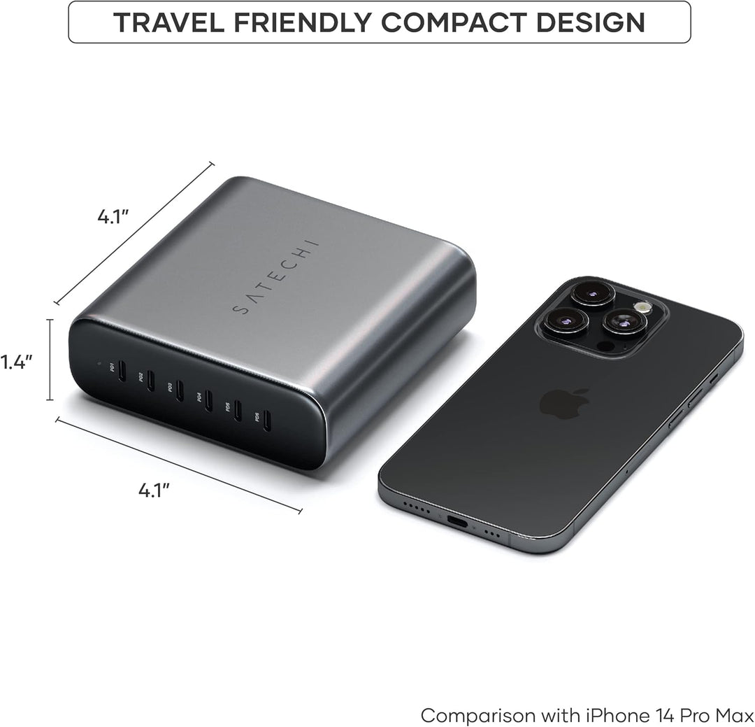 SATECHI GaN 200W USB-C Ladegerät mit 6 Anschlüssen – 2 x USB-C PD 3.1 (140W) und 4 x USB-C PD 3.0, S