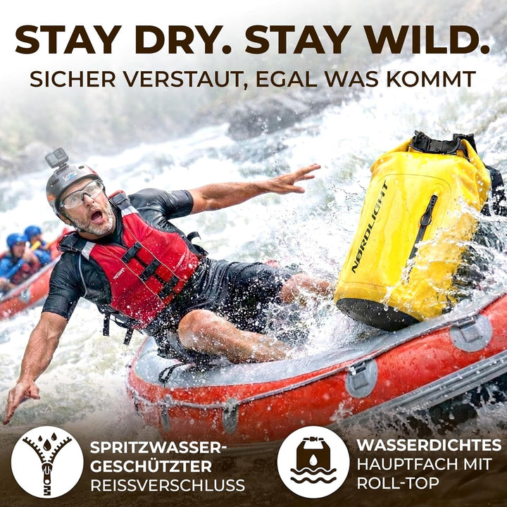 Nordlight Dry Bag wasserdichte Tasche mit Handyhülle + Roll-Top, Schultergurt | Drybag wasserfester