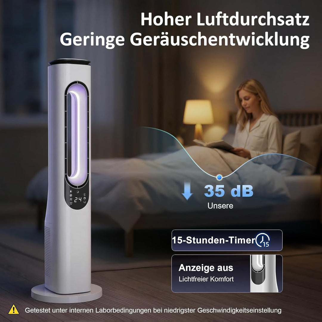 HOMCOM Rotorloser Turmventilator für Schlafzimmer, 35 dB leiser Standventilator mit 50° Oszillation,