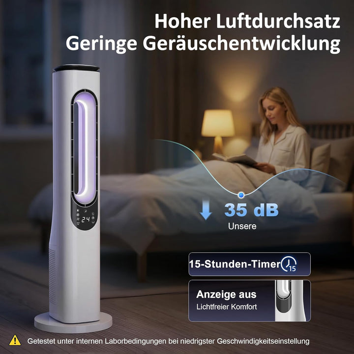 HOMCOM Rotorloser Turmventilator für Schlafzimmer, 35 dB leiser Standventilator mit 50° Oszillation,