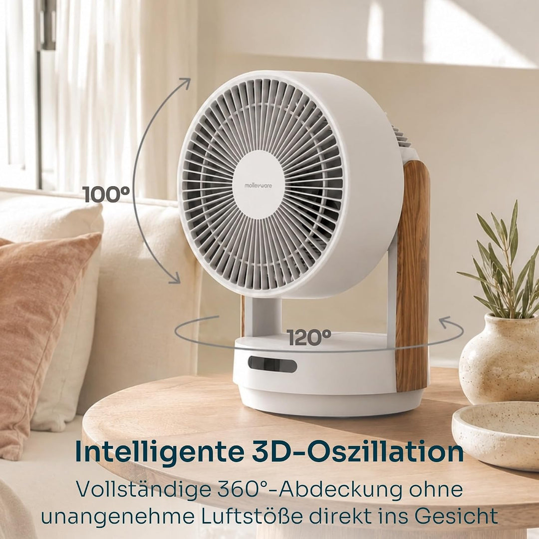 Mellerware Brizy Desk 360 Silence, leiser Tischventilator mit 360°-Oszillation, BLDC-Motor 20W, 4 Ge