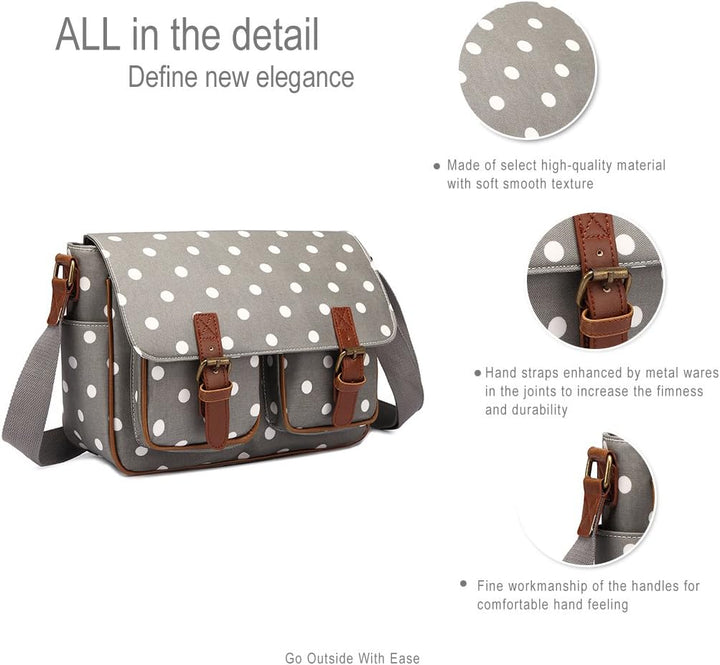 KONO Umhängetasche Gross Messenger Bag Wachstuch Schultertasche Schulranzen für Jungen und Mädchen D