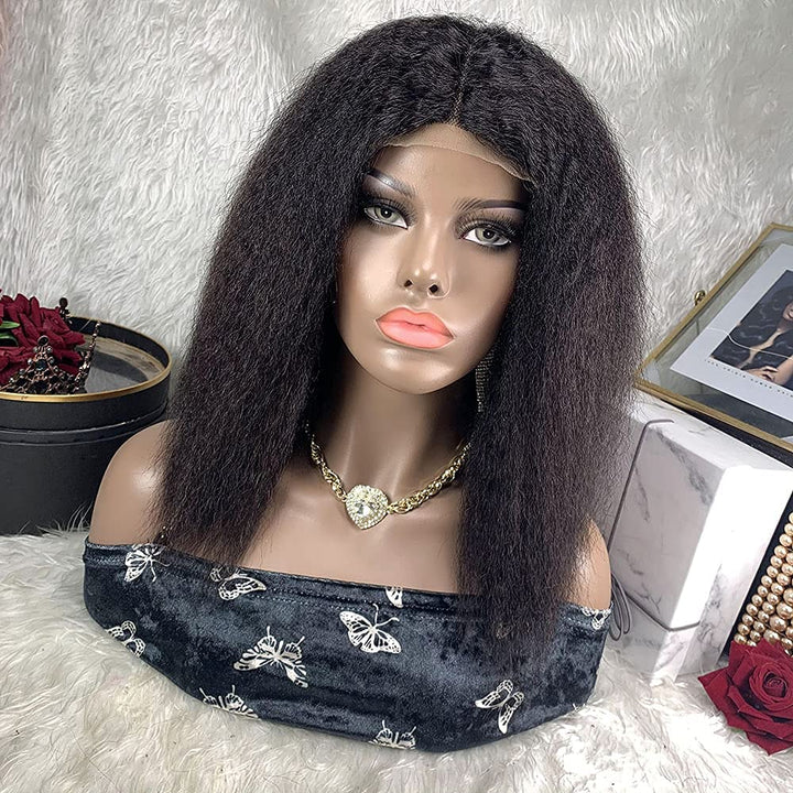 BLISSHAIR 13x4 Lace Front Perücke, Yaki Kinky Straight 13x4 Lace Front Wigs Human Hair Virgin Remy E