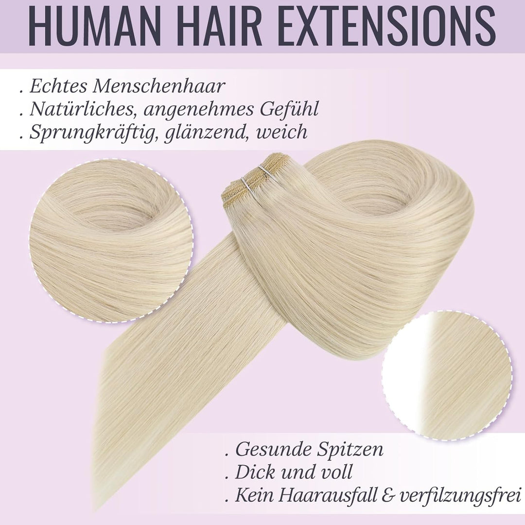 Fshine Tressen Echthaar Platinblond Sew in Weft Extensions Echthaar Tressen 35 cm 100 g Seidig Gerad