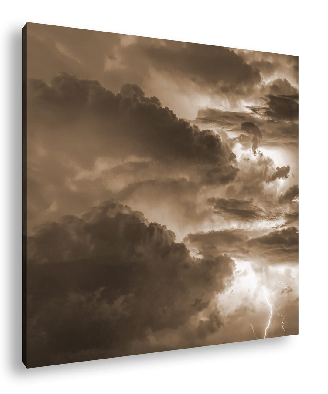 gewaltiges Gewitter Format: 70x70 Effekt: Sepia als Leinwandbild, Motiv fertig gerahmt auf Echtholzr