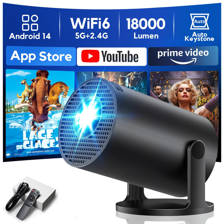 Smart Mini Beamer 1080P Unterstützt, Tragbarer Projektor AKIYO O2 mit WiFi 6 und Bluetooth 5.4, Beam