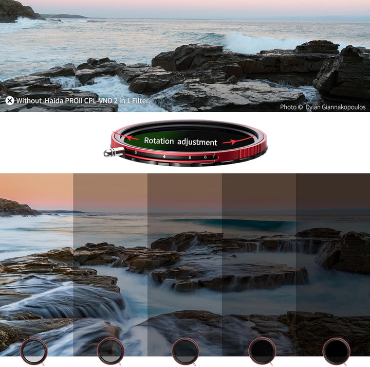 Haida 86mm VND+CPL 2 in 1 ND8-ND128 Einstellbarer Filter (3-7 Blendenstufen) für Kameraobjektiv, meh