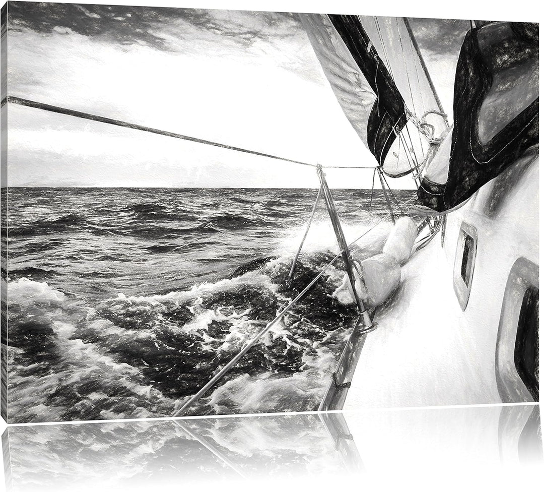 Pixxprint Die weissen Segel der Yacht Kunst als Leinwandbild/Grösse: 100x70 cm/Wandbild/Kunstdruck/f