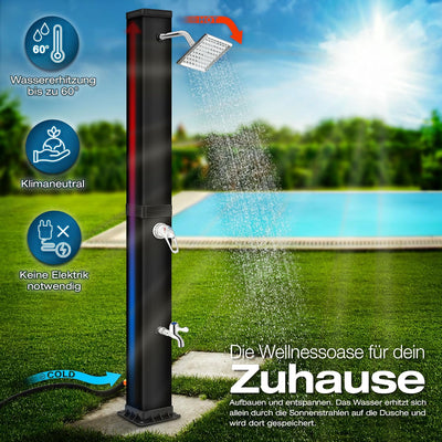 tillvex Solardusche 40 Liter inkl. Schutzhaube | Solar Garten-dusche warmes Wasser | Pooldusche Camp