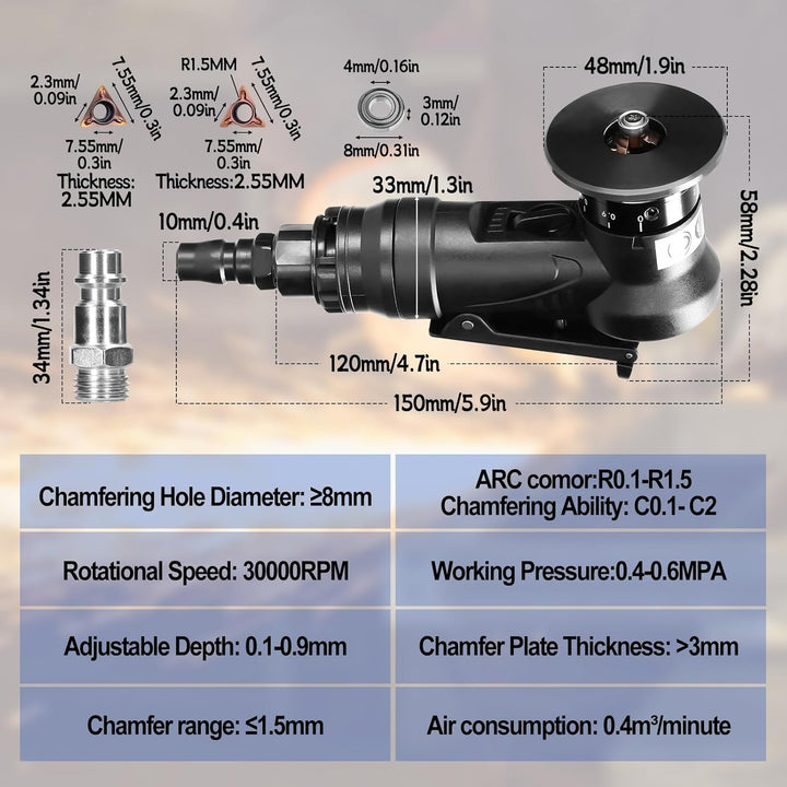 Mini Pneumatische Anfasmaschine Handheld 30000 U/min 45° Arc Burr Trimming Pneumatische Fasenmaschin