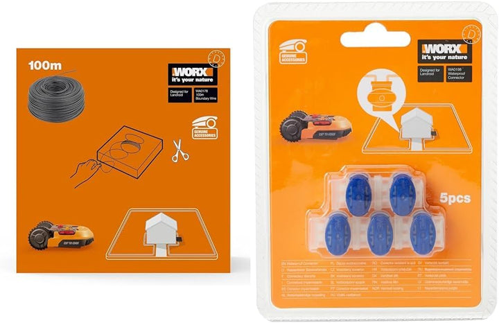 Worx 100 m Begrenzungsdraht für Landroid Mähroboter, WA0178, Schwarz & 5 x Kabelverbinder für Landro