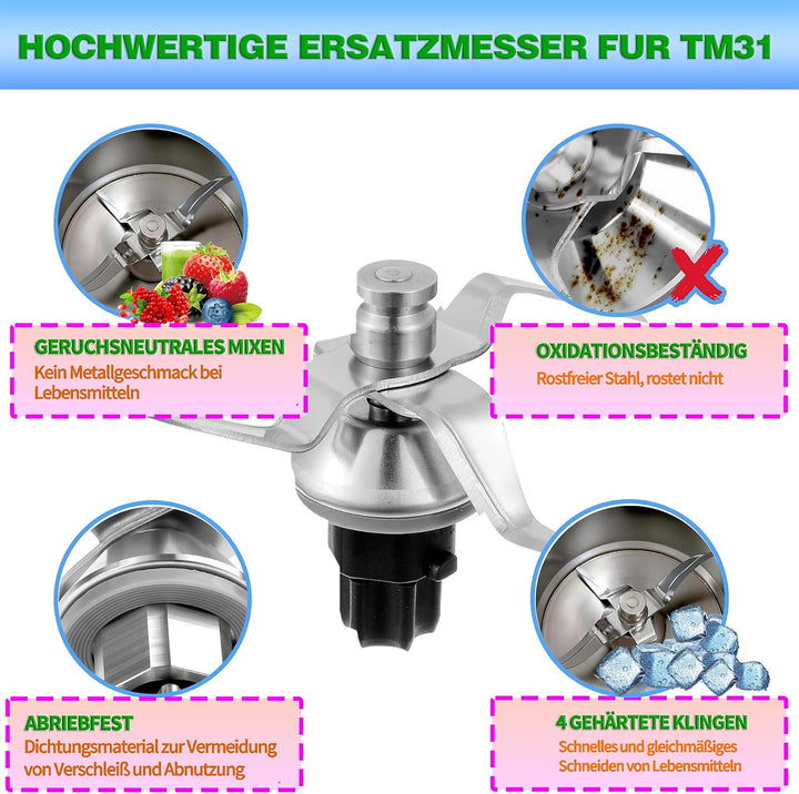 Edelstahl Mixerklinge kompatibel mit Vorwerk Thermomix TM31 | Mit Dichtung, Superscharfes hitzebestä