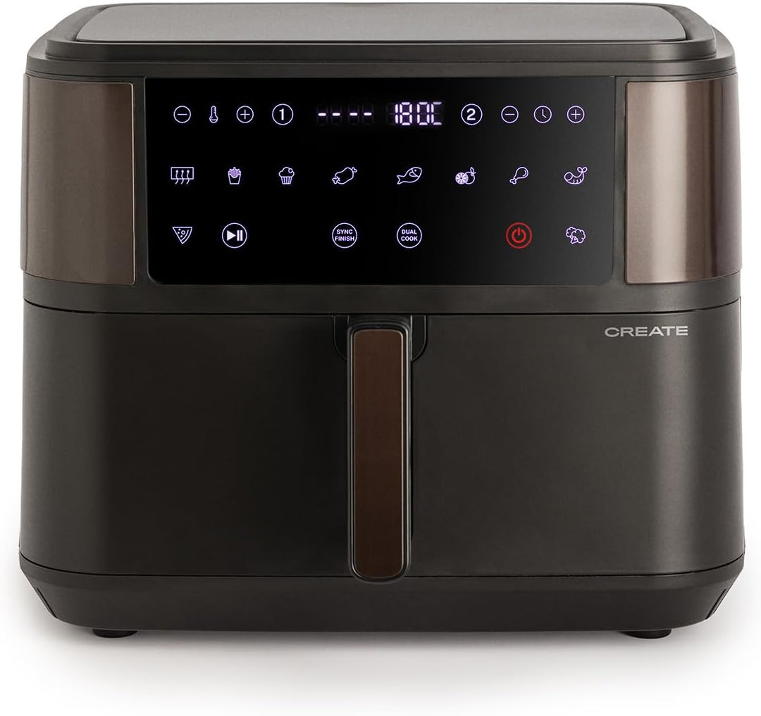 CREATE/FRYER AIR DUAL/Heissluftfritteuse 10L mit Trennwand Schwarz/Fassungsvermögen 7-8 Portionen, M