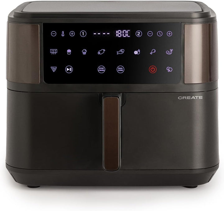 CREATE/FRYER AIR DUAL/Heissluftfritteuse 10L mit Trennwand Schwarz/Fassungsvermögen 7-8 Portionen, M