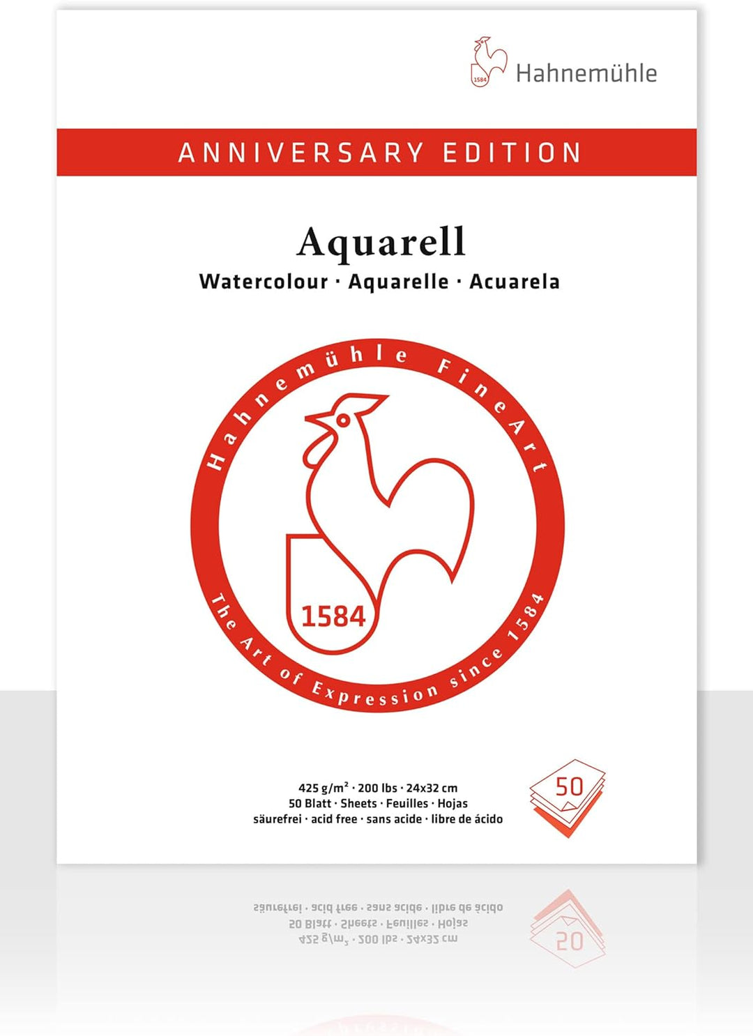 Hahnemühle Aquarellblock, Geburtstagsausgabe, 50 Blatt, 425 g/m², 24 x 32 cm Hellweiss - 50 Blatt 30