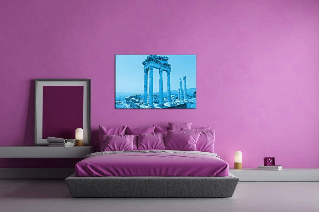 deyoli antike griechische Ruine Format 80x60 Effekt: Monocrome Blau als Leinwandbild, Motiv fertig g