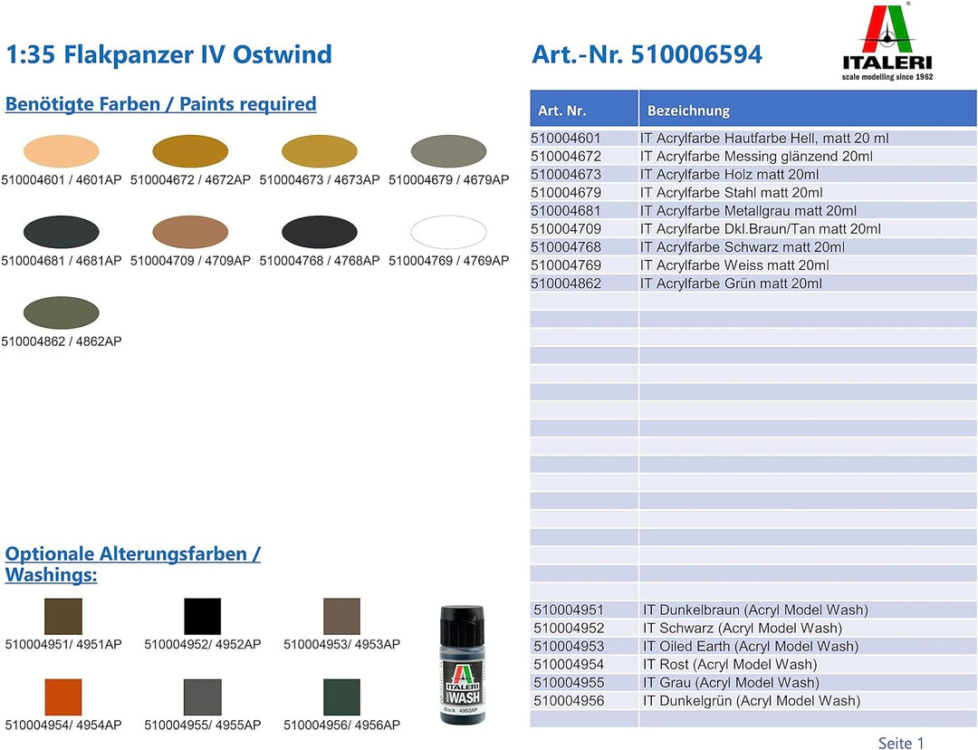 Italeri 6594S 1:35 Flakpanzer IV Ostwind - originalgetreue Nachbildung, Modellbau, Plastik Bausatz,