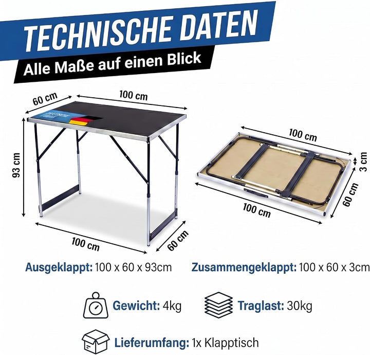 GOODS+GADGETS Klappbarer Multifunktionstisch Mehrzwecktisch Campingtisch Klapptisch Markttisch höhen