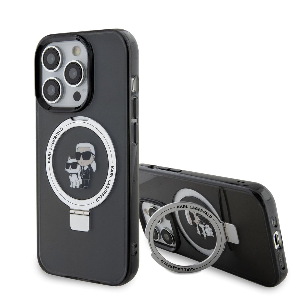 CG Mobile Karl Lagerfeld Magsafe Ringständer Hülle mit Karl & Choupette Heads für iPhone 15 Siehe Be