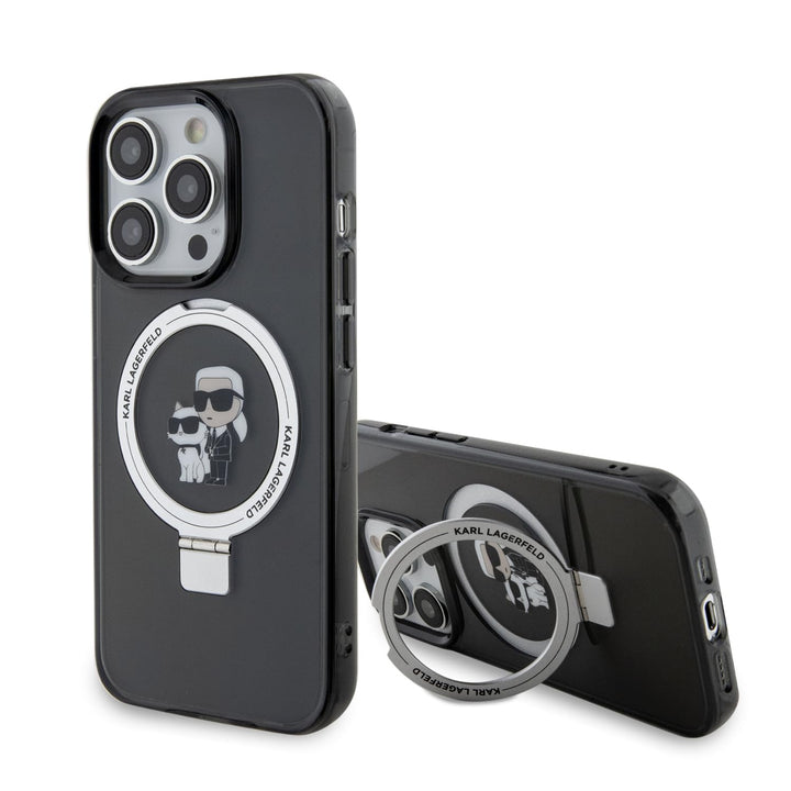 CG Mobile Karl Lagerfeld Magsafe Ringständer Hülle mit Karl & Choupette Heads für iPhone 15 Siehe Be