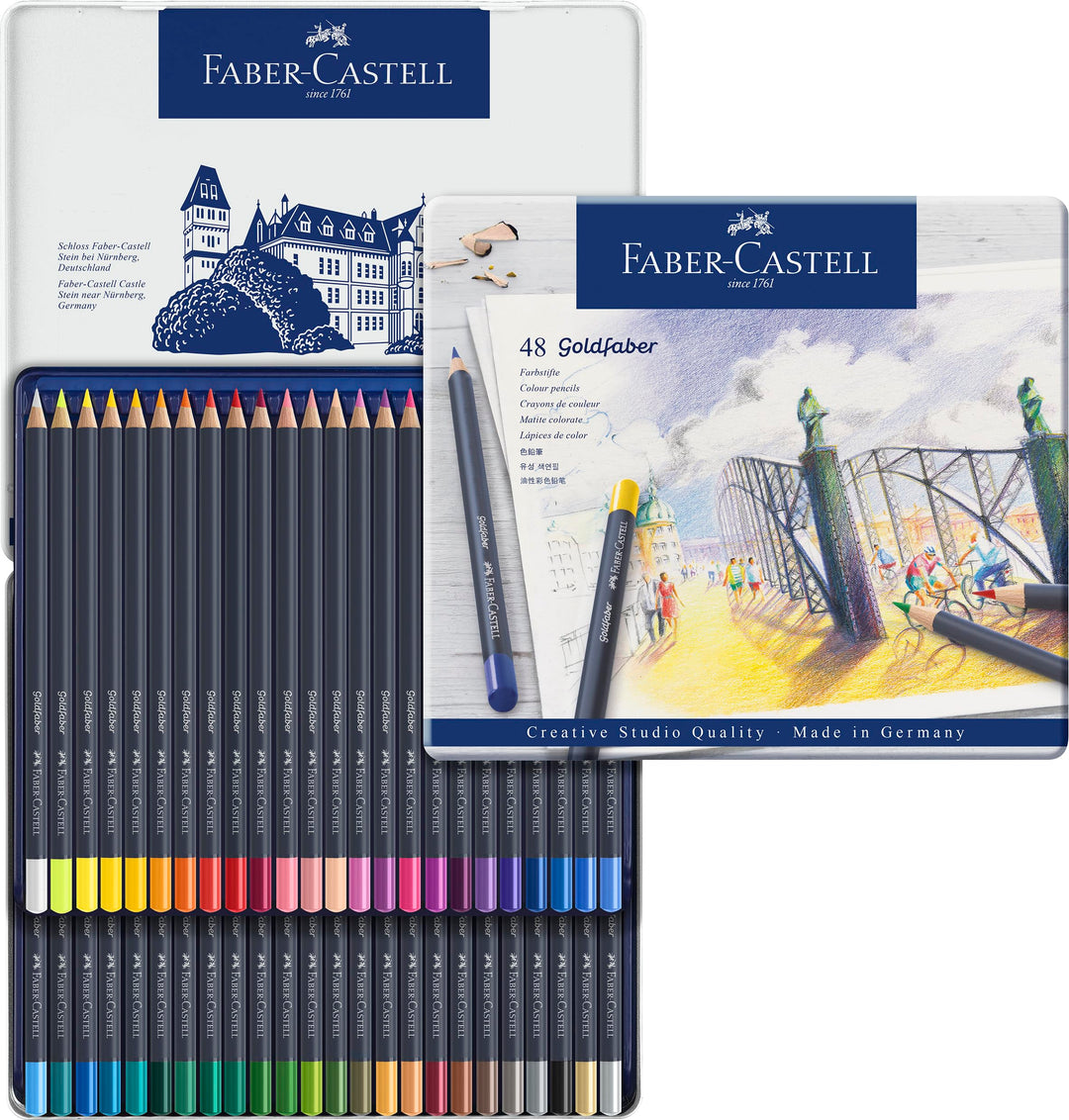 Faber-Castell 114748 - Farbstifte mit permanenter Ölkreidemine Goldfaber, 48er Set 48er Etui Single,