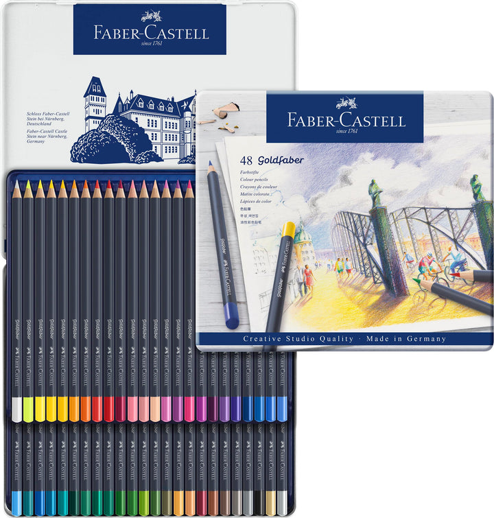 Faber-Castell 114748 - Farbstifte mit permanenter Ölkreidemine Goldfaber, 48er Set 48er Etui Single,