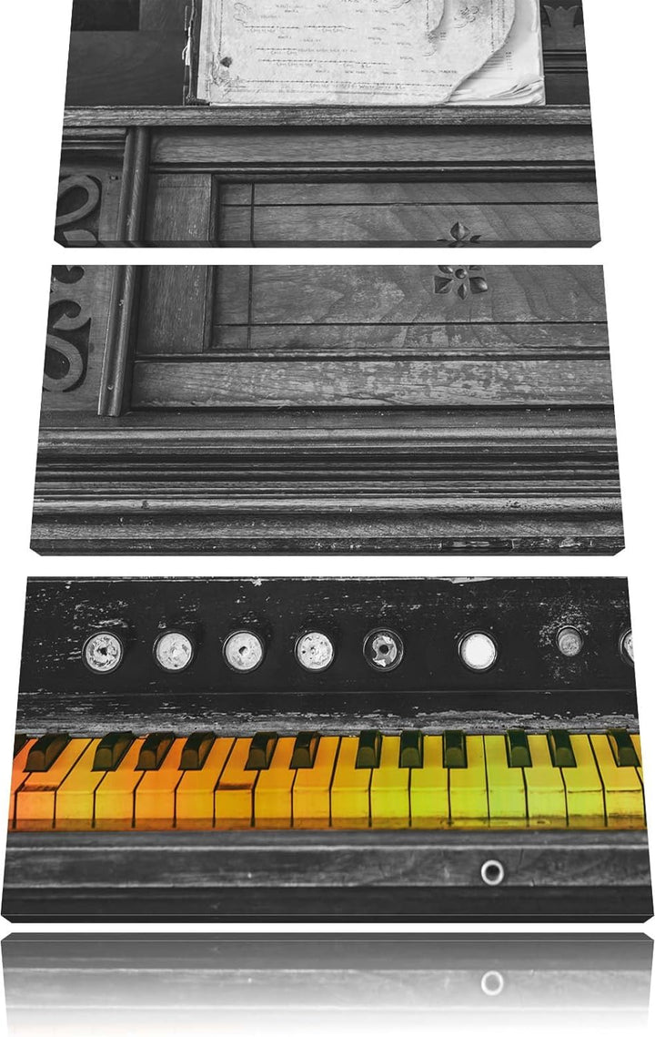 Pixxprint altes Klavier mit bunten Tasten als Leinwandbild/Grösse: 3 Teilig (120x80) cm/Wandbild/Kun