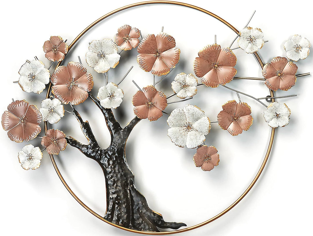 Kobolo Metallbild 3D Wanddeko - Cherry Blossom - aus Metall in Pastell- und Goldtönen