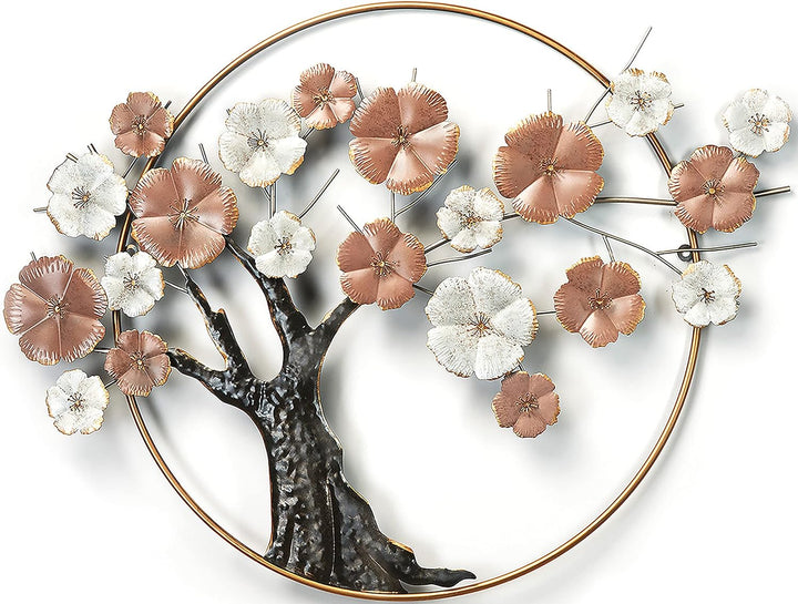 Kobolo Metallbild 3D Wanddeko - Cherry Blossom - aus Metall in Pastell- und Goldtönen