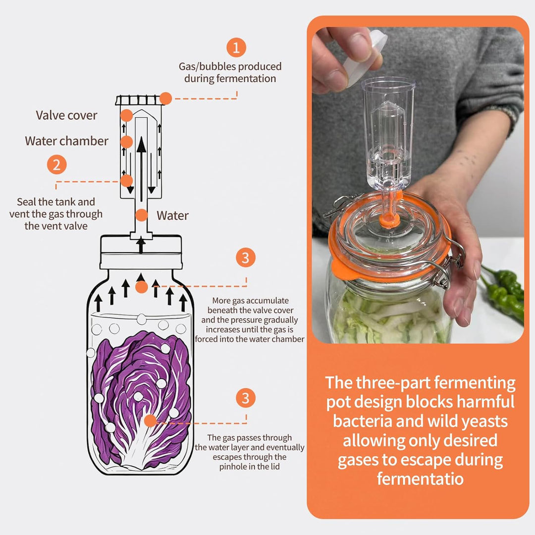 Milai 2L Gärgefäss mit Gärventil und Glasbehälter, zur Herstellung von Sauerkraut, Kimchi und eingel