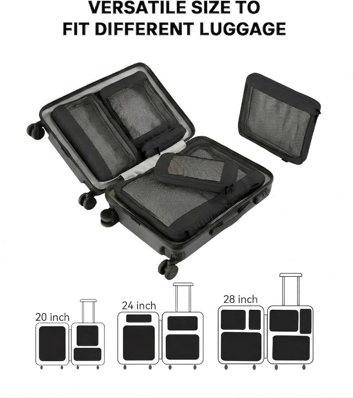MURISE 6er Set Compression Packing Cubes, Koffer Organizer Packtaschen Schwarz, Schwarz