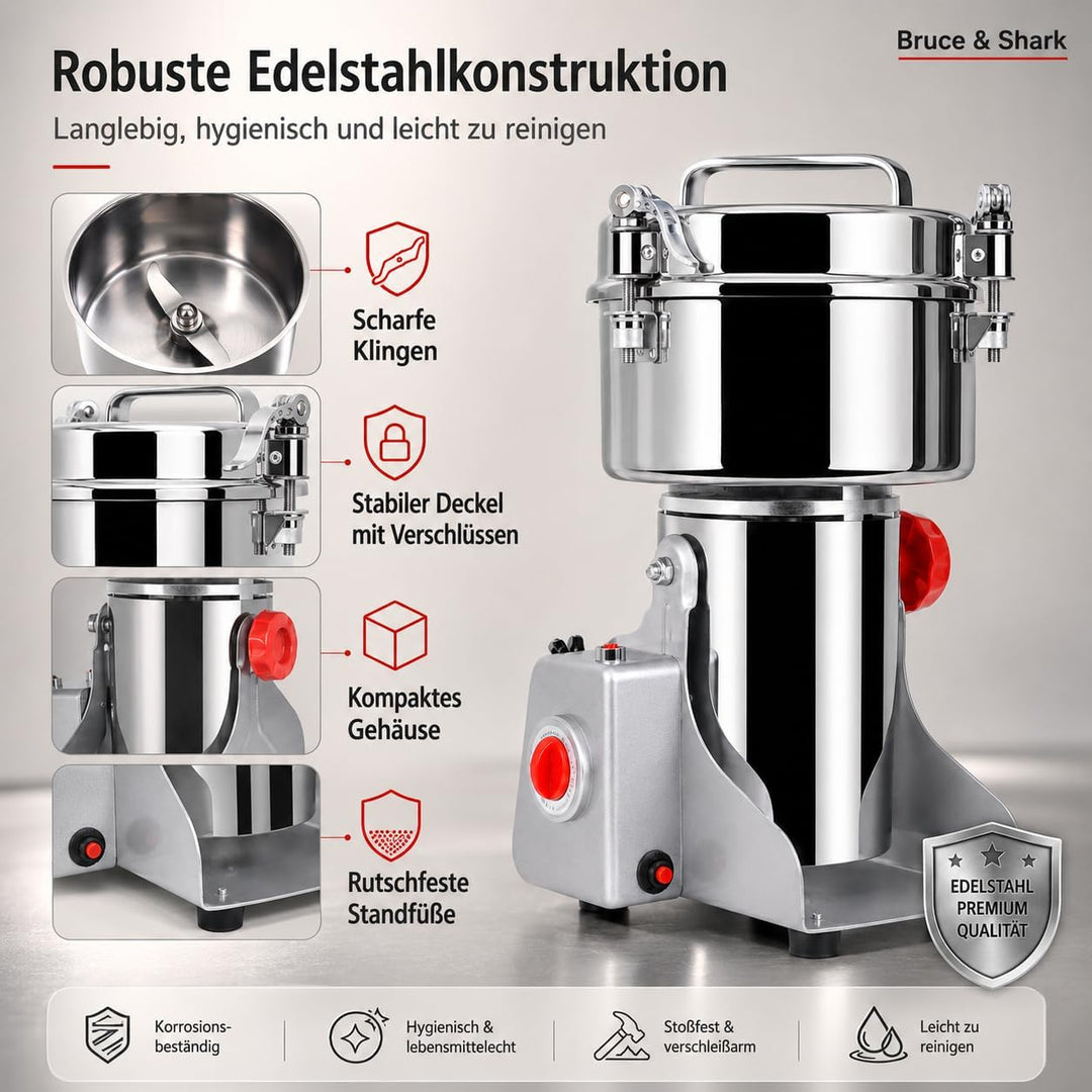 700g Hochgeschwindigkeits Elektrische Getreidemühle für kommerziellen Einsatz, 1800W, Edelstahlkonst
