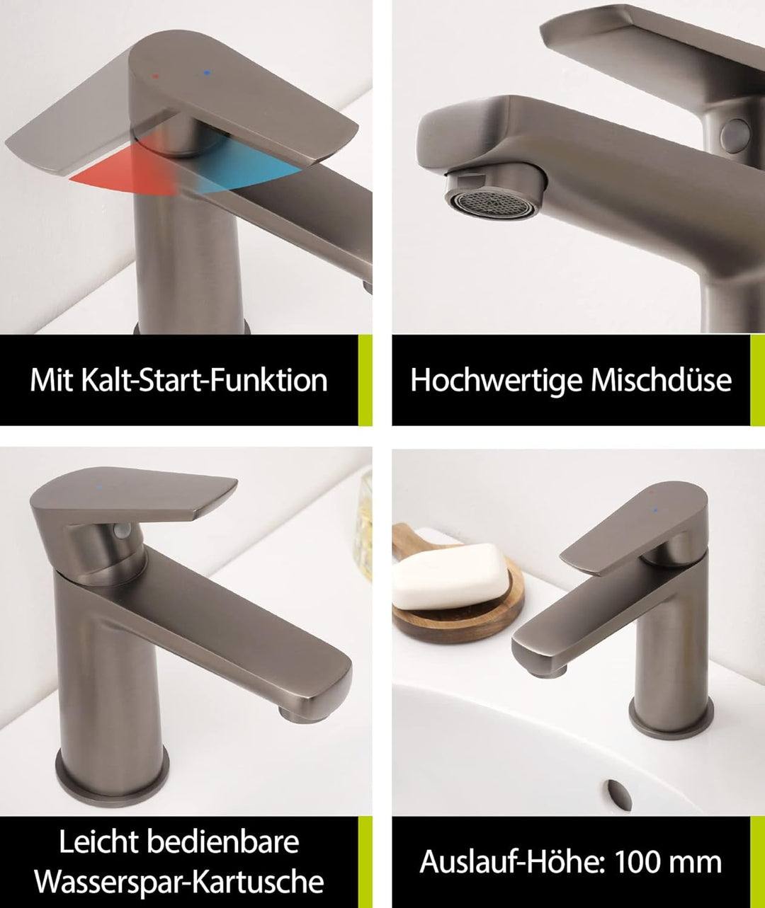 aquaSu® Waschtischarmatur Morti, mit Wasserspar-Kartusche, Kosten-sparende Kaltwassermittelstellung,
