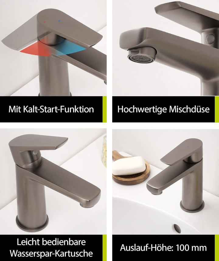 aquaSu® Waschtischarmatur Morti, mit Wasserspar-Kartusche, Kosten-sparende Kaltwassermittelstellung,