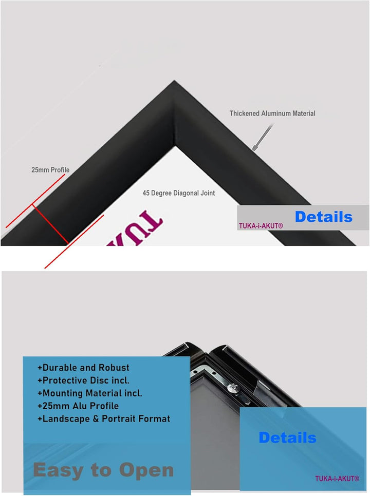 TUKA-i-AKUT 5er A2 Klapprahmen aus Aluminium 25 mm Profil, Plakatrahmen Wechselrahmen Poster Rahmen
