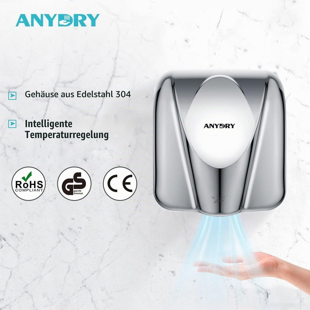 anydry 2812 Händetrockner für Gewerbe elektrischer Sensor Stilvolles Design Edelstahl-Finish schnell