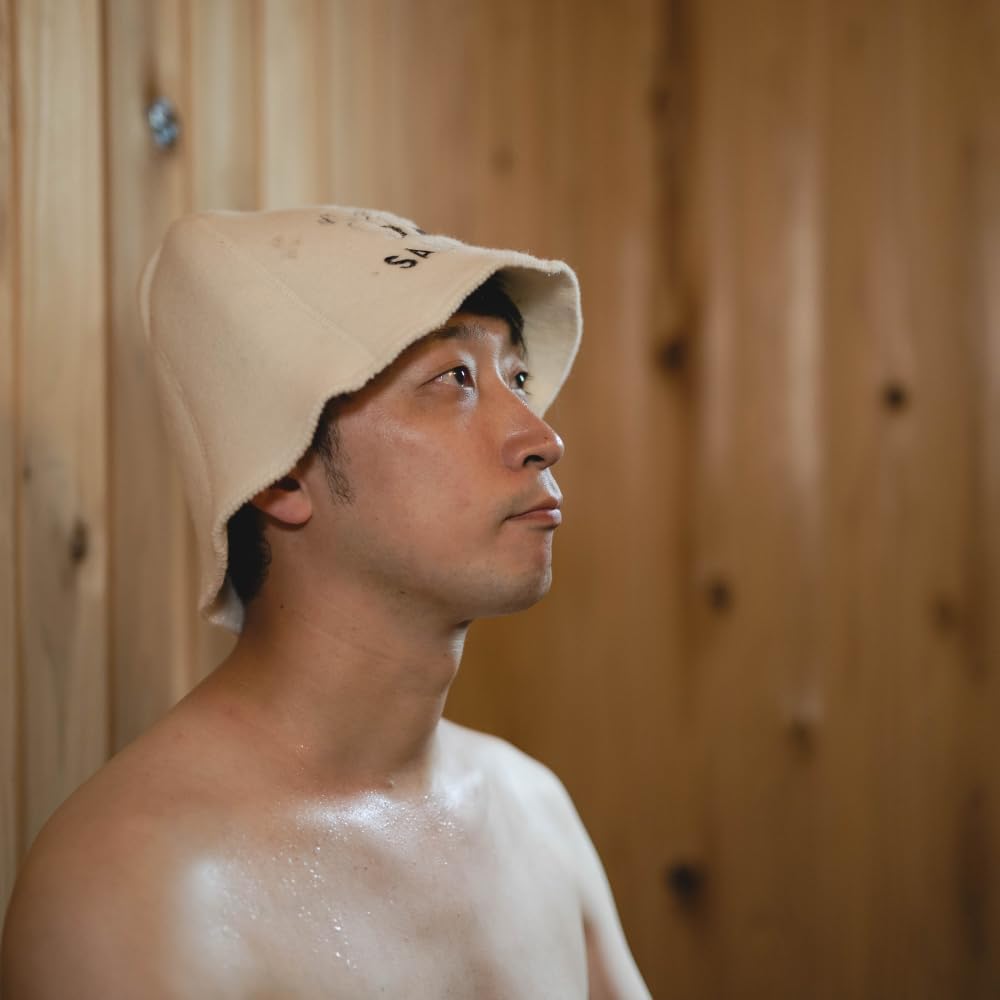 Natural Textile Saunahut 'Sauna Boss Bucket' White - 100% organische Wollfilzmützen - Schützen Sie I