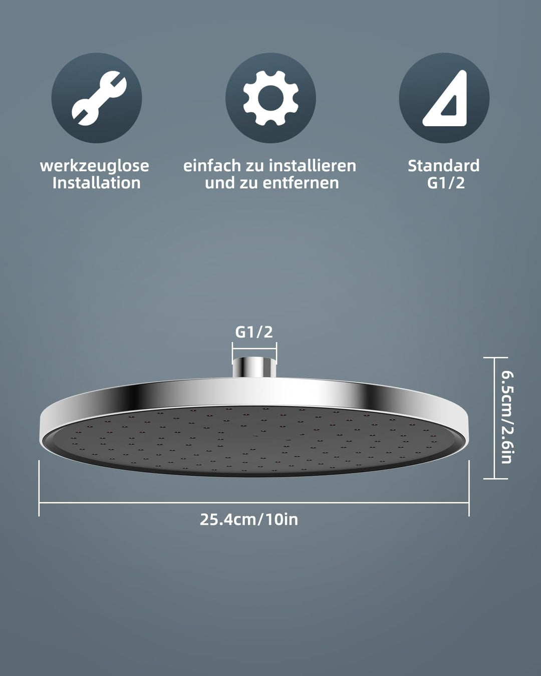 Hibbent Selbstreinigende regendusche duschkopf, Fester duschkopf regendusche 10 Zoll, Runder Regendu