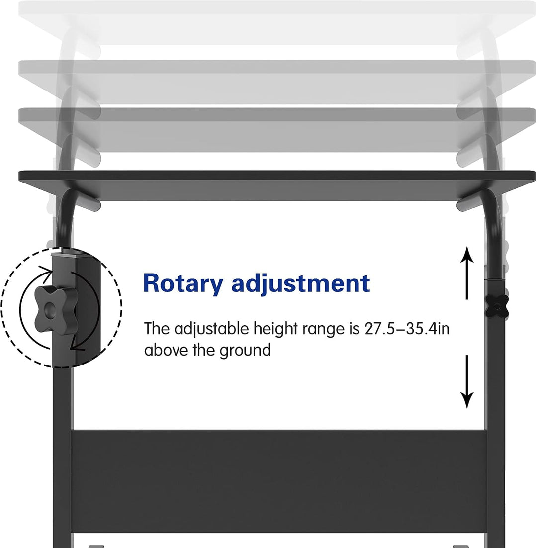 soges Computertisch Laptoptisch höhenverstellbar PC-Tisch mit Rollen, Oberfläche mit Einschnitt als
