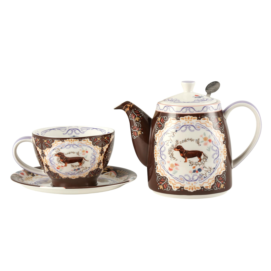 London Pottery Teekannen-Set aus Knochenporzellan, Teekanne und Servierset für einen, Tiermuster, Te